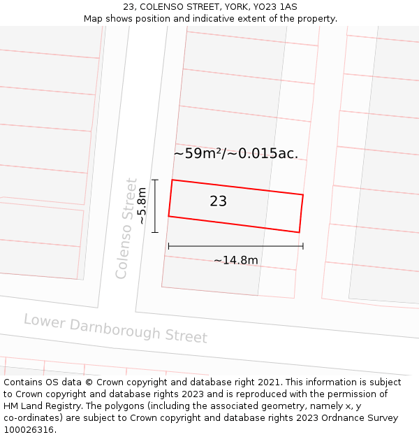 23, COLENSO STREET, YORK, YO23 1AS: Plot and title map