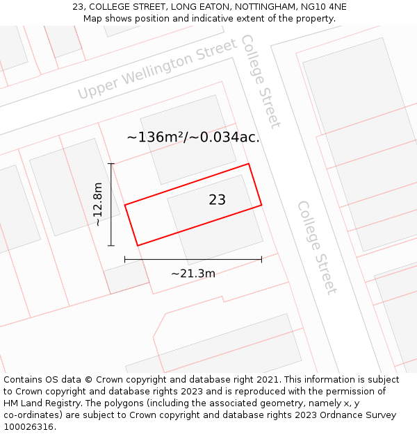 23, COLLEGE STREET, LONG EATON, NOTTINGHAM, NG10 4NE: Plot and title map