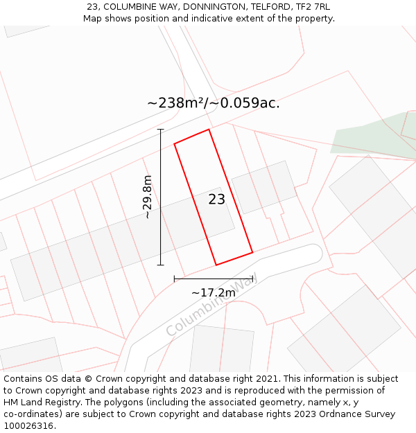 23, COLUMBINE WAY, DONNINGTON, TELFORD, TF2 7RL: Plot and title map