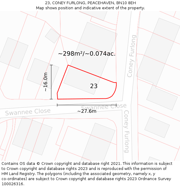 23, CONEY FURLONG, PEACEHAVEN, BN10 8EH: Plot and title map