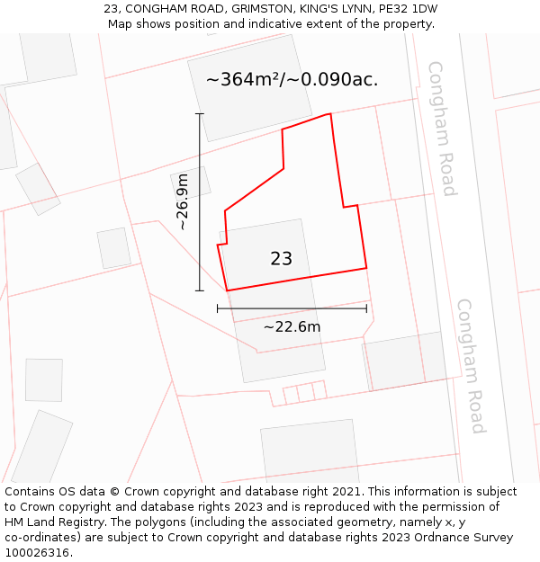 23, CONGHAM ROAD, GRIMSTON, KING'S LYNN, PE32 1DW: Plot and title map