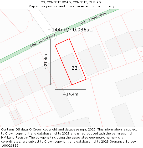 23, CONSETT ROAD, CONSETT, DH8 9QL: Plot and title map