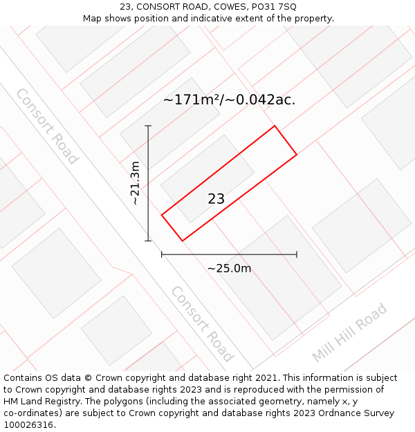 23, CONSORT ROAD, COWES, PO31 7SQ: Plot and title map