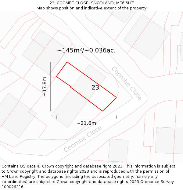 23, COOMBE CLOSE, SNODLAND, ME6 5HZ: Plot and title map