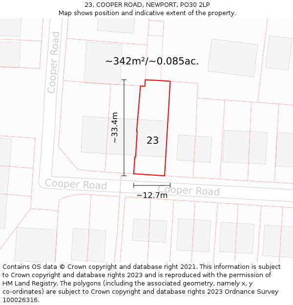 23, COOPER ROAD, NEWPORT, PO30 2LP: Plot and title map