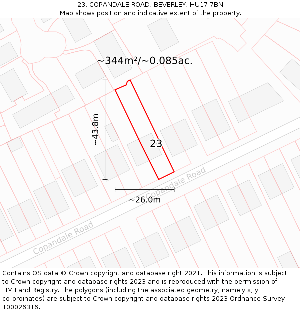 23, COPANDALE ROAD, BEVERLEY, HU17 7BN: Plot and title map