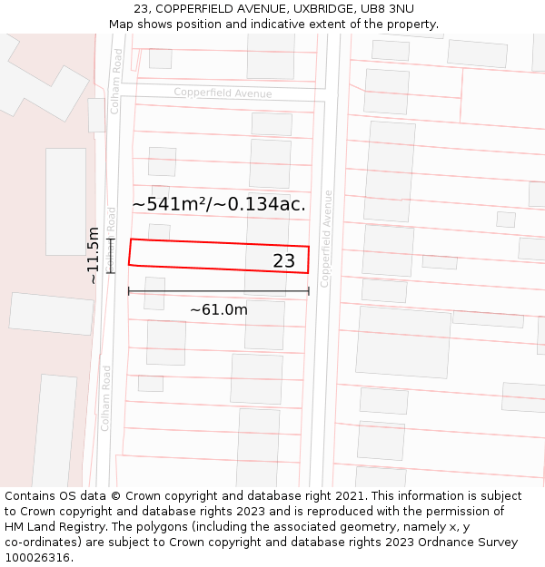 23, COPPERFIELD AVENUE, UXBRIDGE, UB8 3NU: Plot and title map