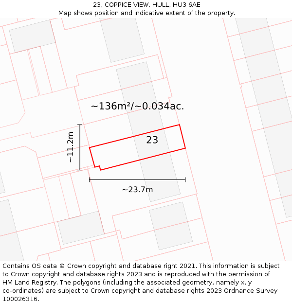 23, COPPICE VIEW, HULL, HU3 6AE: Plot and title map