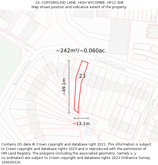 23, COPYGROUND LANE, HIGH WYCOMBE, HP12 3XB: Plot and title map