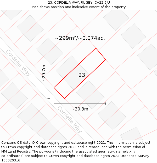 23, CORDELIA WAY, RUGBY, CV22 6JU: Plot and title map