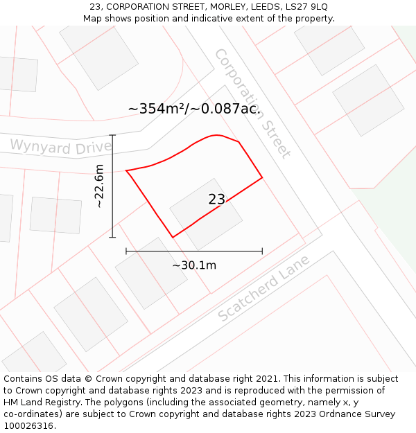 23, CORPORATION STREET, MORLEY, LEEDS, LS27 9LQ: Plot and title map