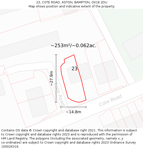 23, COTE ROAD, ASTON, BAMPTON, OX18 2DU: Plot and title map