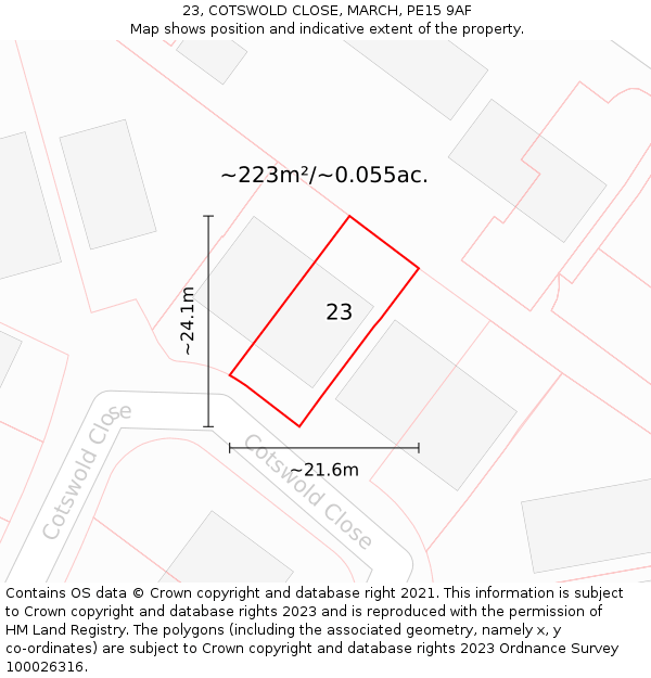 23, COTSWOLD CLOSE, MARCH, PE15 9AF: Plot and title map