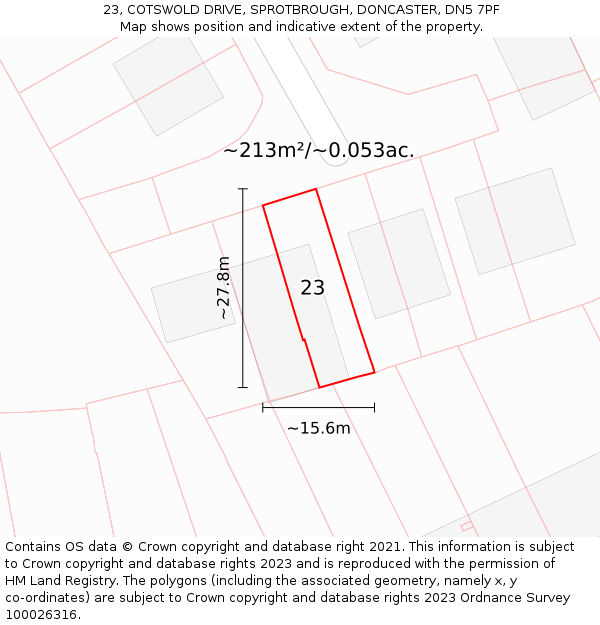 23, COTSWOLD DRIVE, SPROTBROUGH, DONCASTER, DN5 7PF: Plot and title map