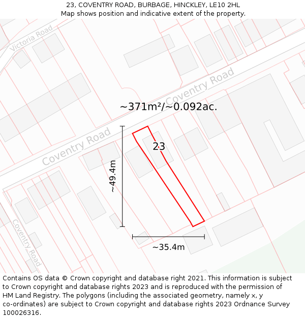 23, COVENTRY ROAD, BURBAGE, HINCKLEY, LE10 2HL: Plot and title map