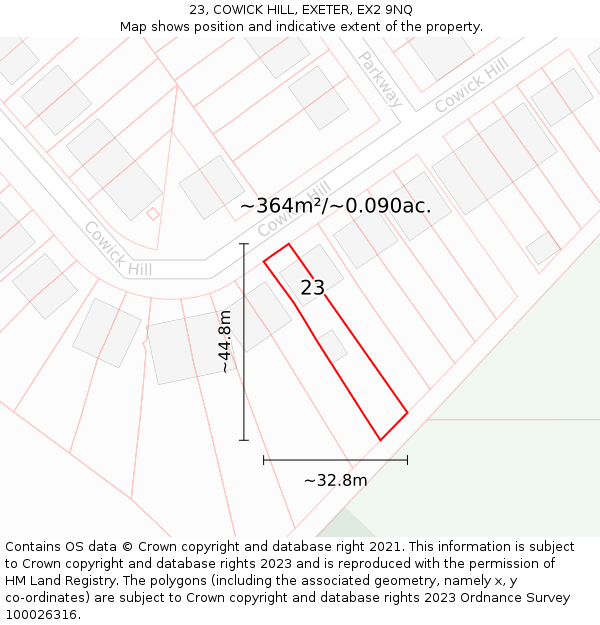 23, COWICK HILL, EXETER, EX2 9NQ: Plot and title map