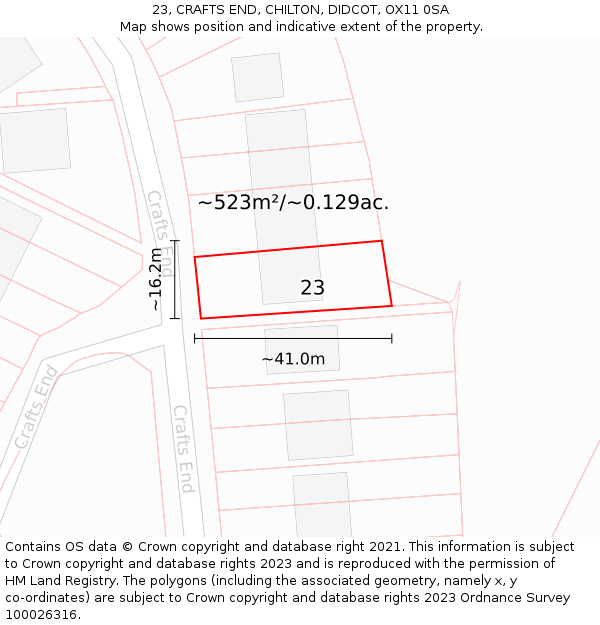 23, CRAFTS END, CHILTON, DIDCOT, OX11 0SA: Plot and title map