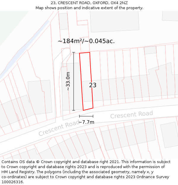 23, CRESCENT ROAD, OXFORD, OX4 2NZ: Plot and title map