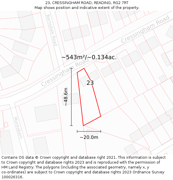 23, CRESSINGHAM ROAD, READING, RG2 7RT: Plot and title map