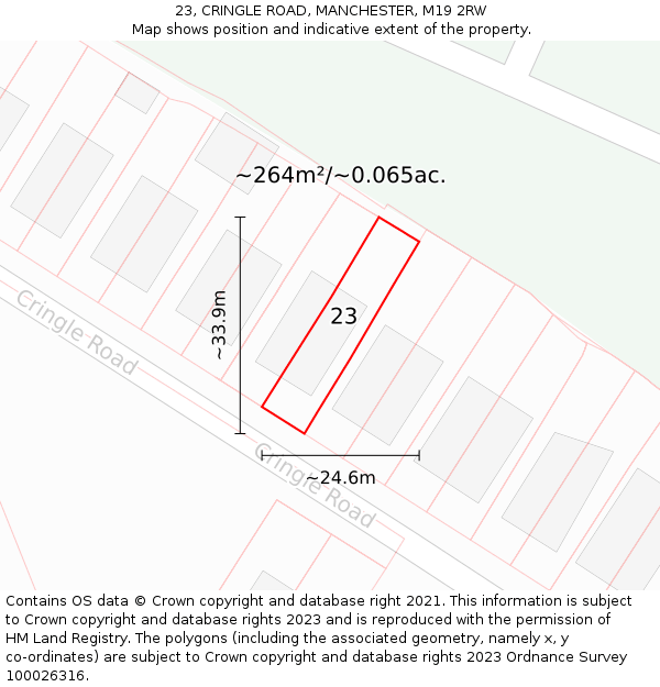 23, CRINGLE ROAD, MANCHESTER, M19 2RW: Plot and title map