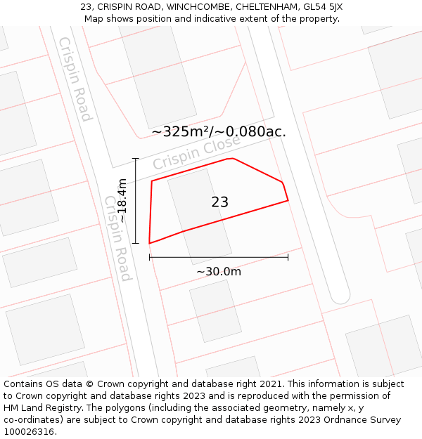 23, CRISPIN ROAD, WINCHCOMBE, CHELTENHAM, GL54 5JX: Plot and title map