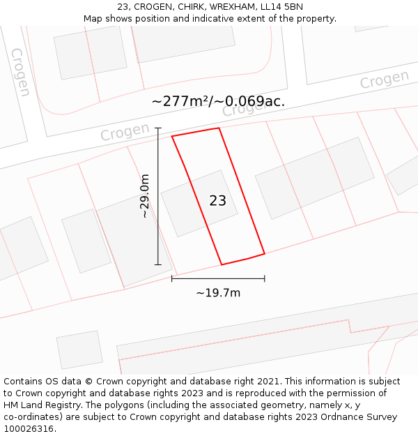 23, CROGEN, CHIRK, WREXHAM, LL14 5BN: Plot and title map