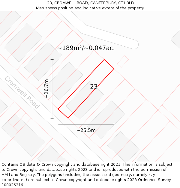 23, CROMWELL ROAD, CANTERBURY, CT1 3LB: Plot and title map