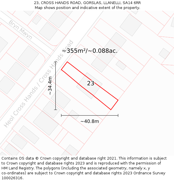 23, CROSS HANDS ROAD, GORSLAS, LLANELLI, SA14 6RR: Plot and title map