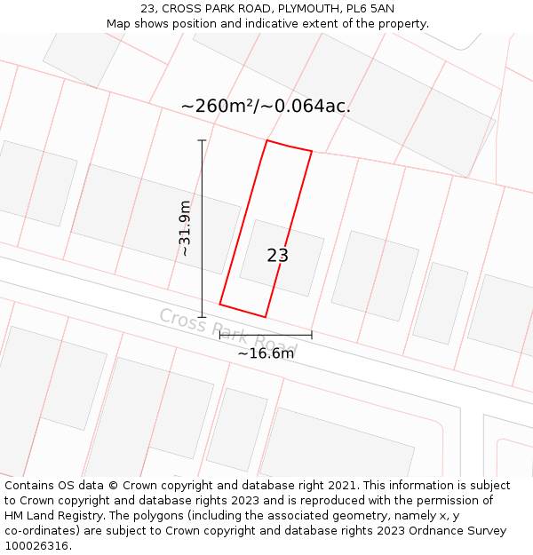 23, CROSS PARK ROAD, PLYMOUTH, PL6 5AN: Plot and title map