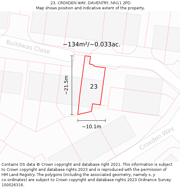 23, CROXDEN WAY, DAVENTRY, NN11 2PD: Plot and title map