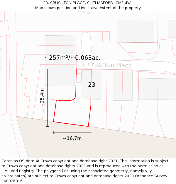 23, CRUSHTON PLACE, CHELMSFORD, CM1 4WH: Plot and title map