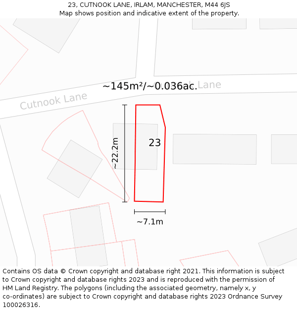 23, CUTNOOK LANE, IRLAM, MANCHESTER, M44 6JS: Plot and title map