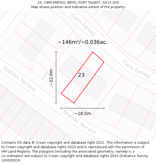 23, CWM FARTEG, BRYN, PORT TALBOT, SA13 2SS: Plot and title map