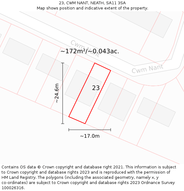 23, CWM NANT, NEATH, SA11 3SA: Plot and title map