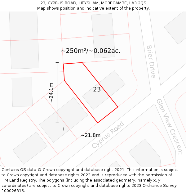 23, CYPRUS ROAD, HEYSHAM, MORECAMBE, LA3 2QS: Plot and title map