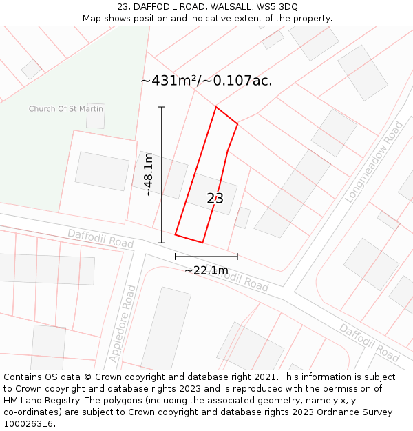 23, DAFFODIL ROAD, WALSALL, WS5 3DQ: Plot and title map