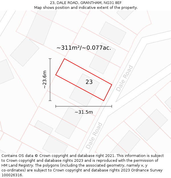 23, DALE ROAD, GRANTHAM, NG31 8EF: Plot and title map