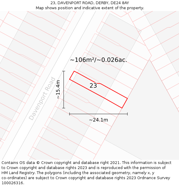 23, DAVENPORT ROAD, DERBY, DE24 8AY: Plot and title map