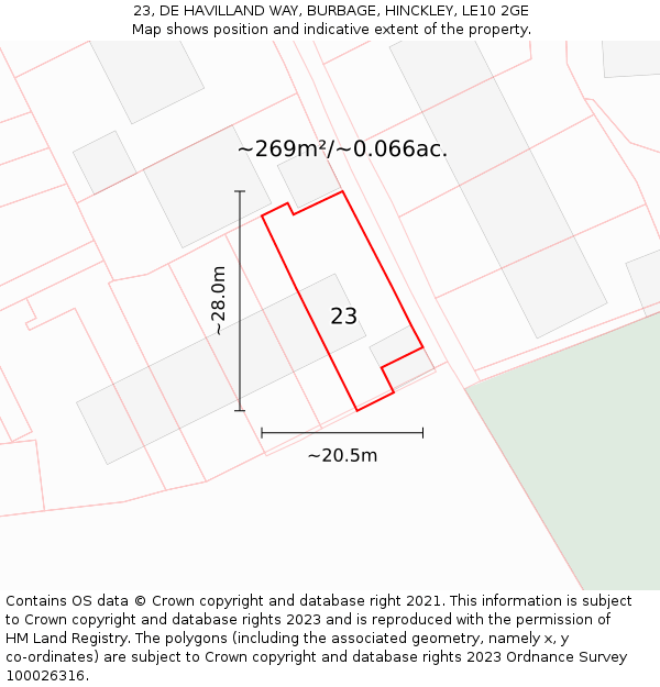 23, DE HAVILLAND WAY, BURBAGE, HINCKLEY, LE10 2GE: Plot and title map