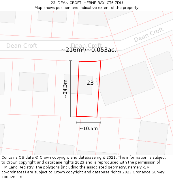 23, DEAN CROFT, HERNE BAY, CT6 7DU: Plot and title map