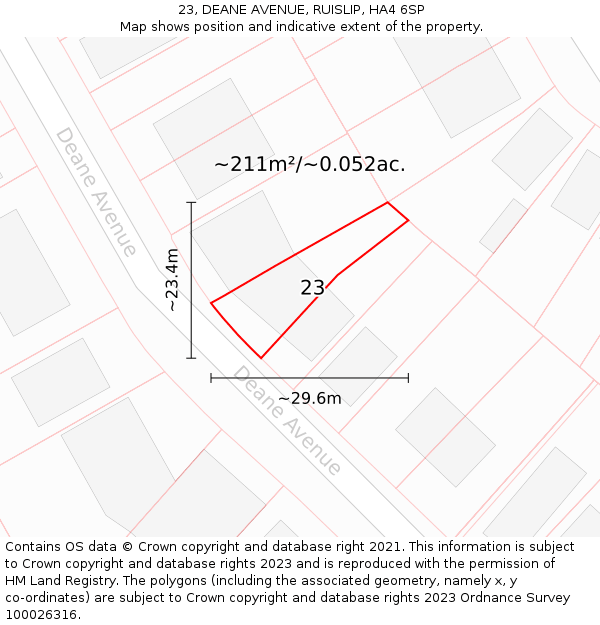 23, DEANE AVENUE, RUISLIP, HA4 6SP: Plot and title map