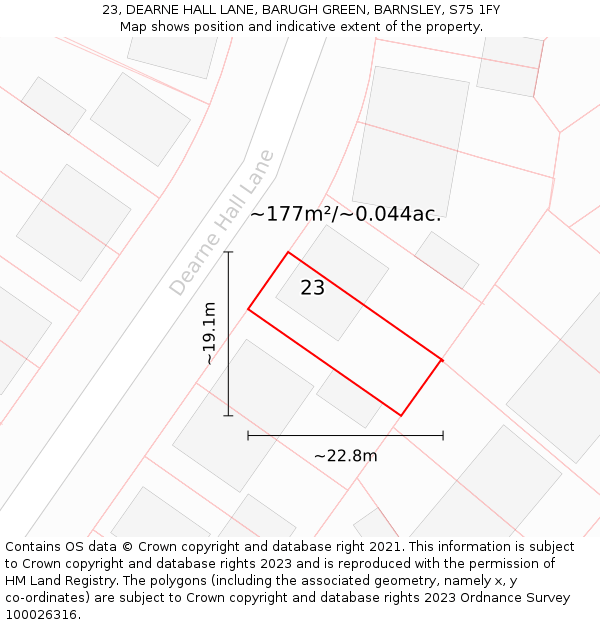 23, DEARNE HALL LANE, BARUGH GREEN, BARNSLEY, S75 1FY: Plot and title map