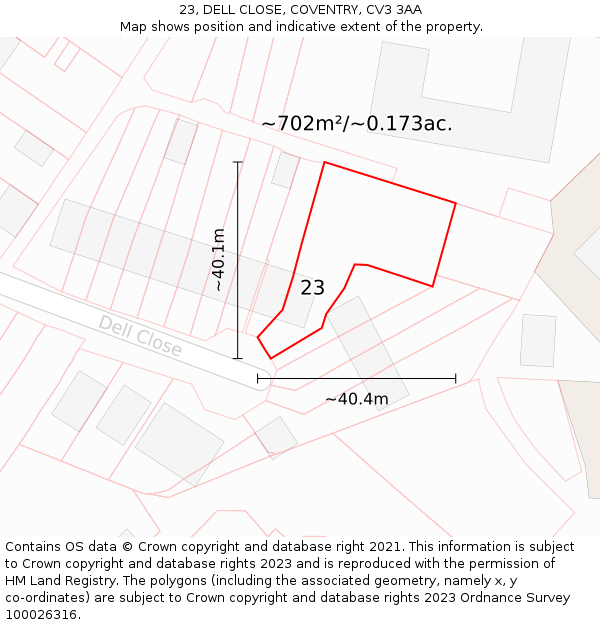 23, DELL CLOSE, COVENTRY, CV3 3AA: Plot and title map