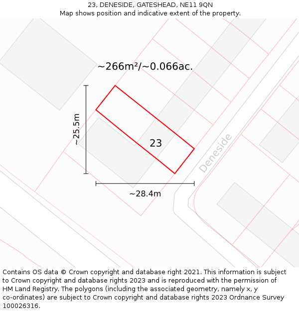 23, DENESIDE, GATESHEAD, NE11 9QN: Plot and title map