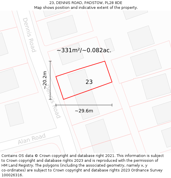 23, DENNIS ROAD, PADSTOW, PL28 8DE: Plot and title map