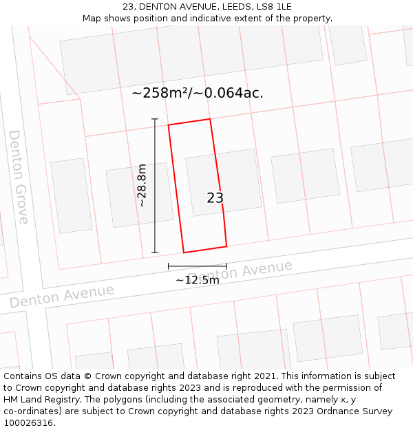 23, DENTON AVENUE, LEEDS, LS8 1LE: Plot and title map