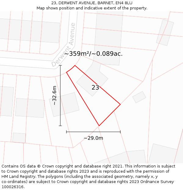 23, DERWENT AVENUE, BARNET, EN4 8LU: Plot and title map