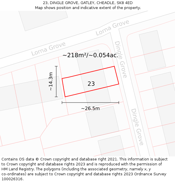 23, DINGLE GROVE, GATLEY, CHEADLE, SK8 4ED: Plot and title map