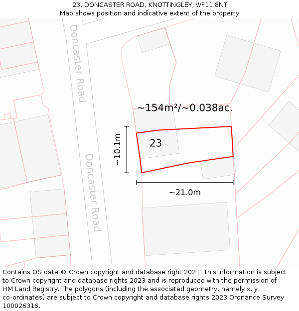 23, DONCASTER ROAD, KNOTTINGLEY, WF11 8NT: Plot and title map