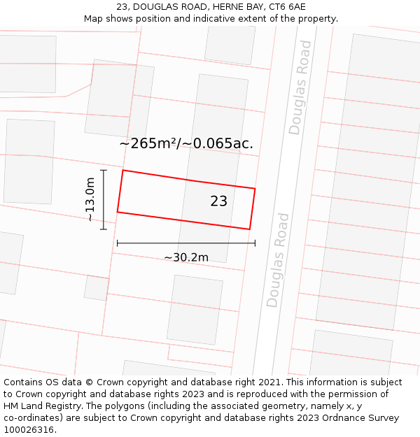 23, DOUGLAS ROAD, HERNE BAY, CT6 6AE: Plot and title map